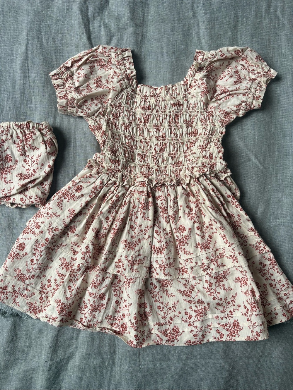 Noralee Girls Cream Floral Smocked Dress with Bloomer